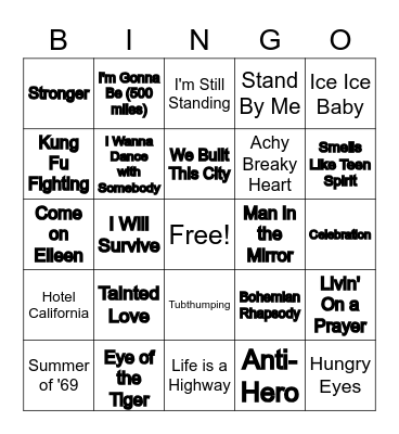 Songs Bingo Card