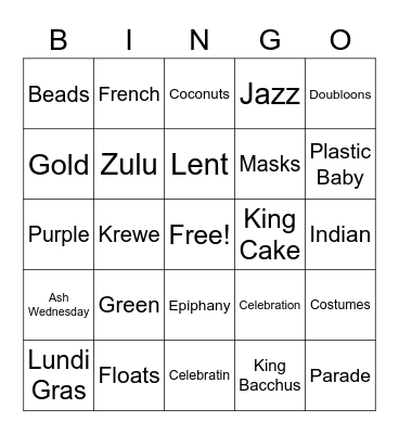 Mardi Gras Bingo Card