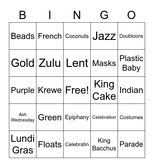 Mardi Gras Bingo Card