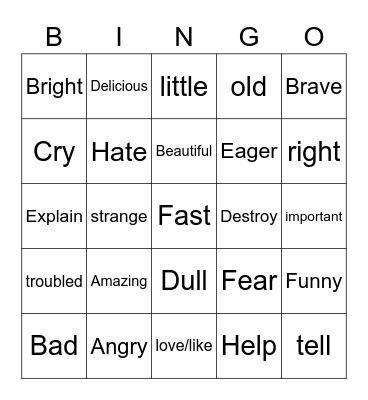 synonyms 1 Bingo Card