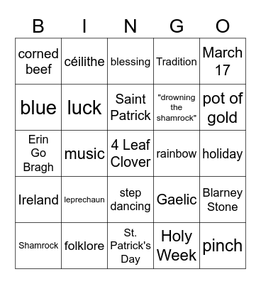 St. Patrick's Day Bingo Card