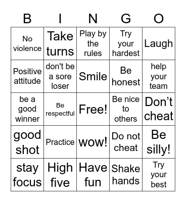 Sportsmanship Bingo Card