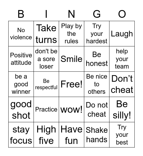 Sportsmanship Bingo Card