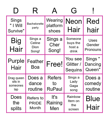 Drag Show Bingo Card