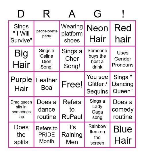 Drag Show Bingo Card