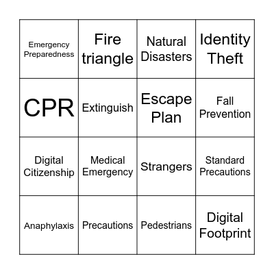 Promoting Safety and Preventing Injuries Bingo Card