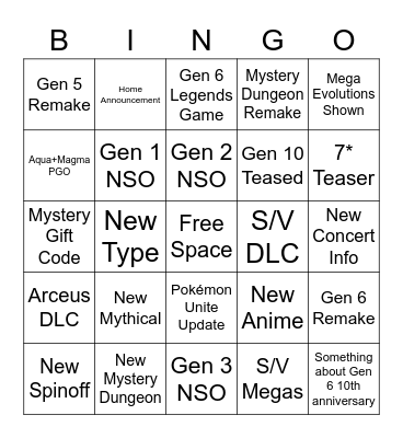 Pokémon Day Bingo Card