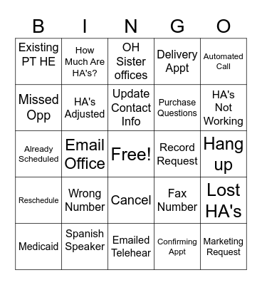Call Bingo Card