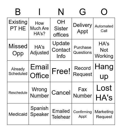 Call Bingo Card