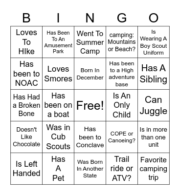 Boy Scout  People Bingo Card