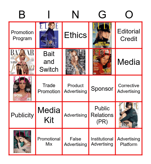 Fashion Promotion and Advertising Bingo Card