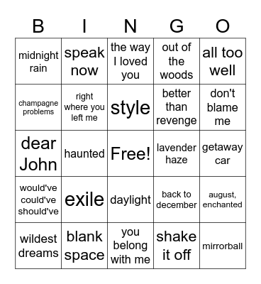 swift bingo Card