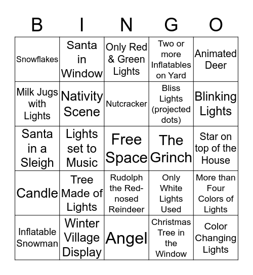 Holiday Lights Bing Bingo Card