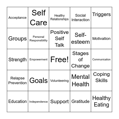 Recovery Bingo Card