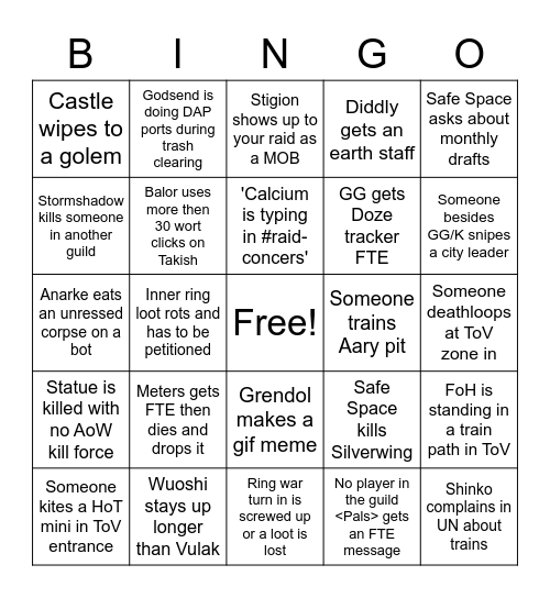 P99 Green Quake Bingo Card Bingo Card