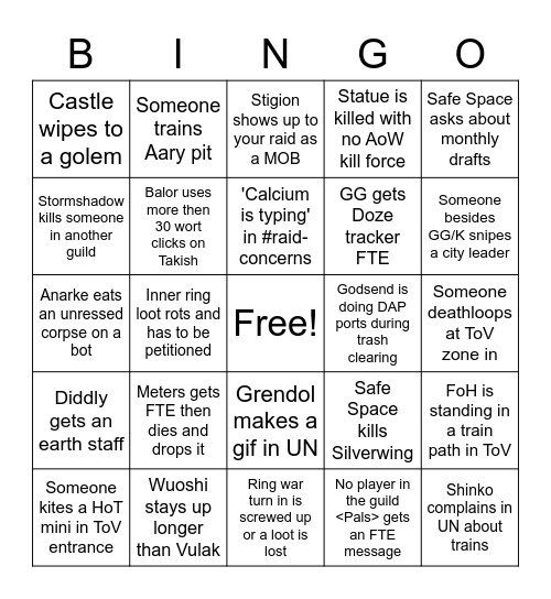 P99 Green Quake Bingo Card Bingo Card