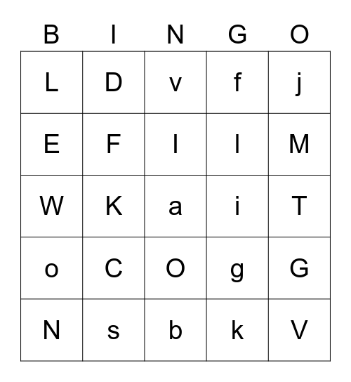 A-Y (no Q,X,Z) Bingo Card