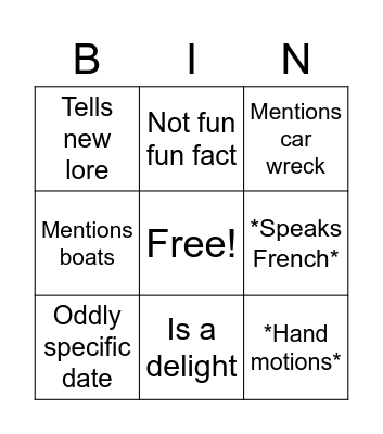 Matt Perez Bingo Card