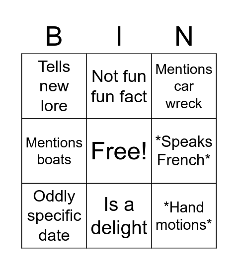 Matt Perez Bingo Card