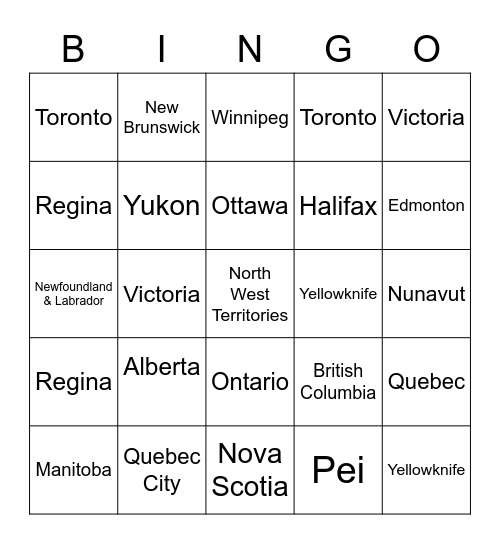 Geography BINGO Card