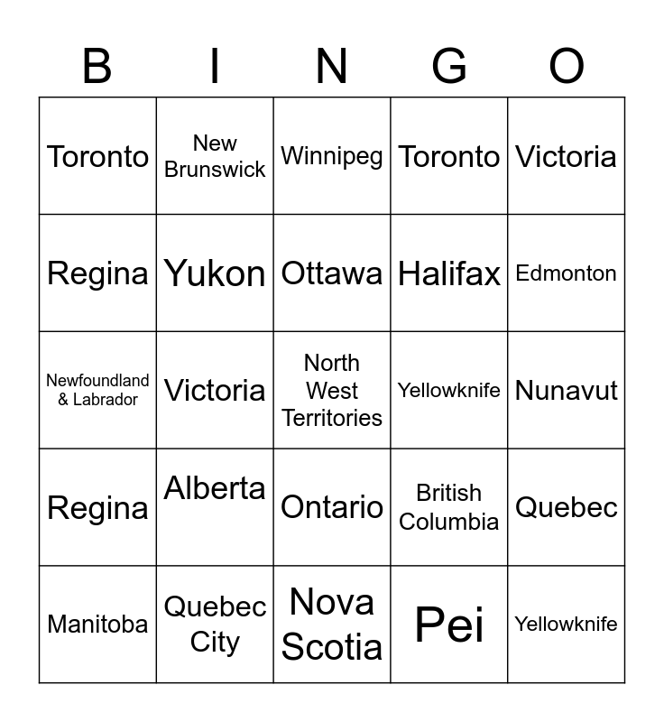 Geography BINGO Card