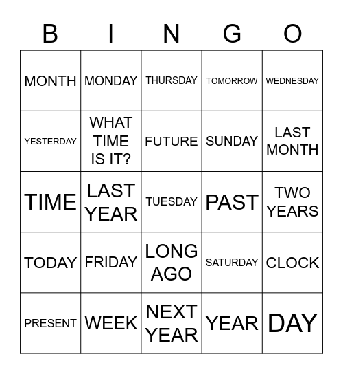 TELLING TIME Bingo Card