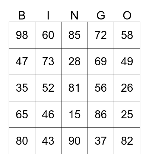 Impulse Bingo Card