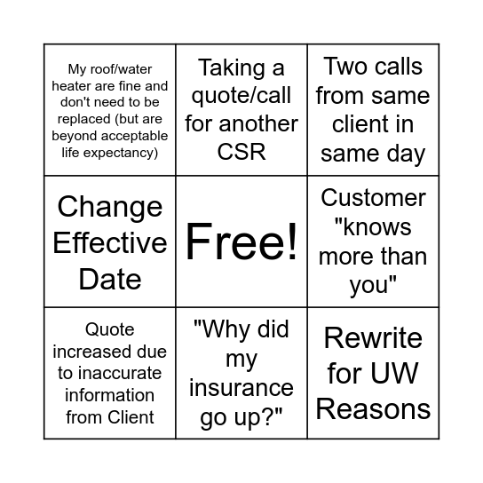 CSR Bingo Card