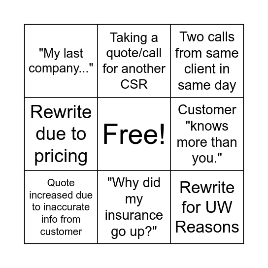 CSR Bingo Card