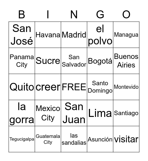 Vocabulario y Geografía Bingo Card