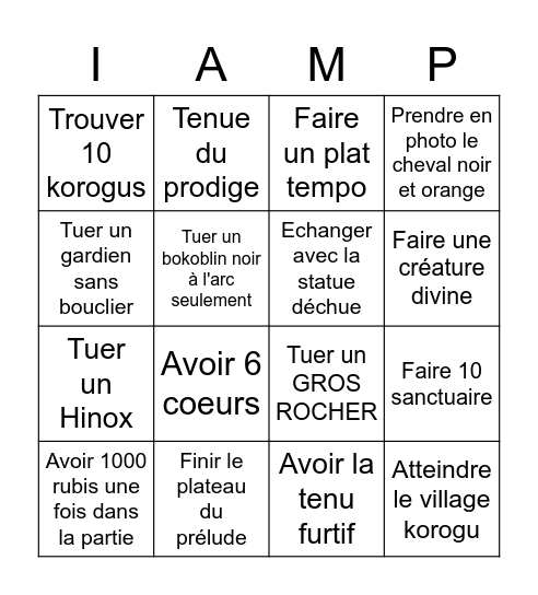 Zelda botw Bingo Card