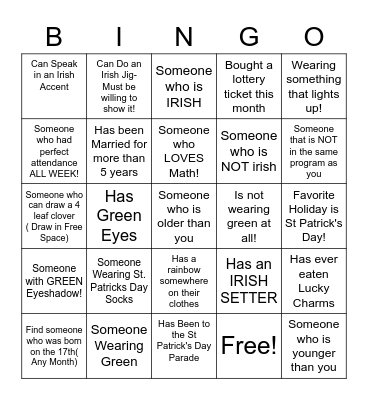 St Patricks Day Bingo! Bingo Card