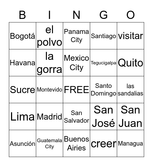 Vocabulario y Geografía Bingo Card