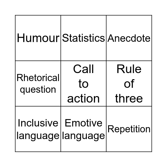 Persuasive Language Bingo Card