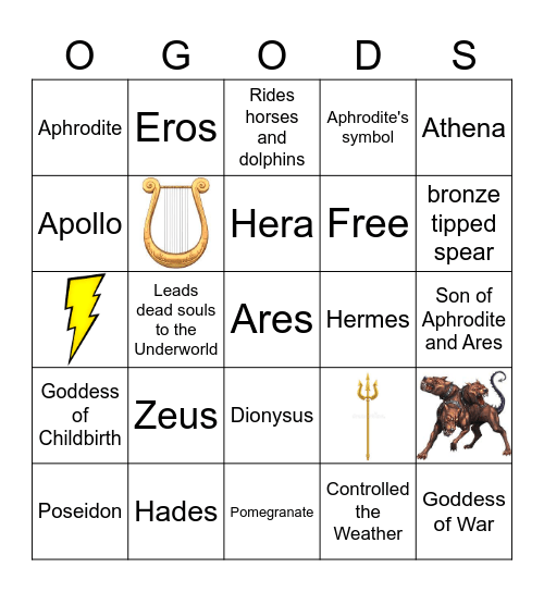 Olympian Greek Gods Bingo Card