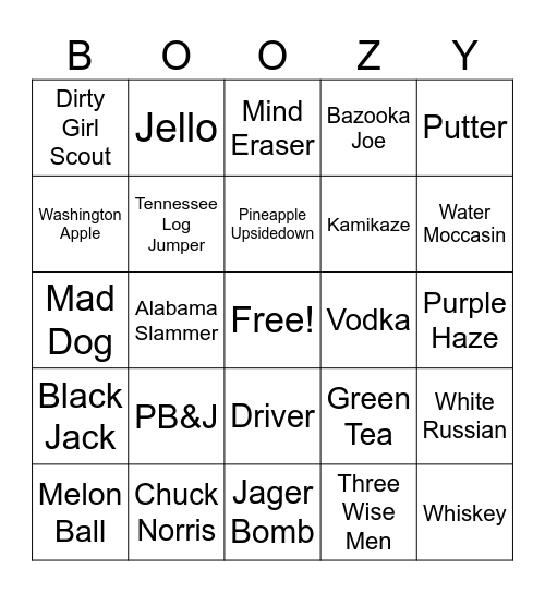 Shots Bingo Card