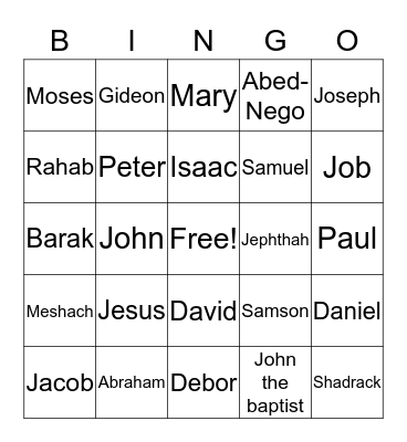 Bible Hero Bingo Card