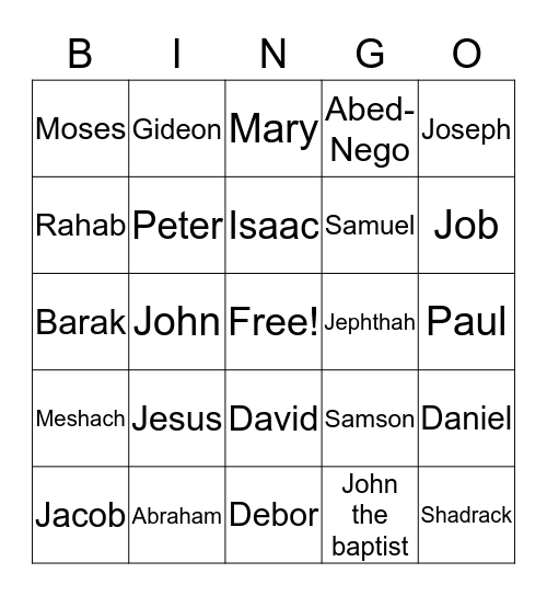 Bible Hero Bingo Card