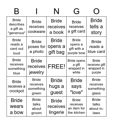 Bridal Shower Bingo Card