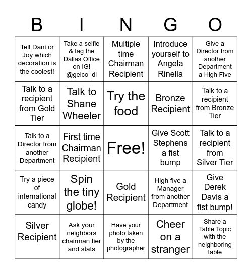 Chairman's Club Bingo Card