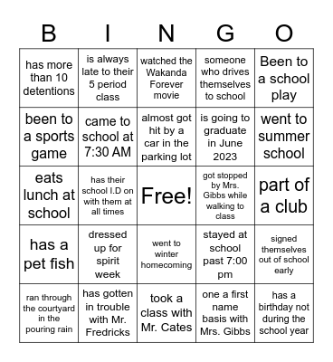 Mrs. Romero's Bingo Card