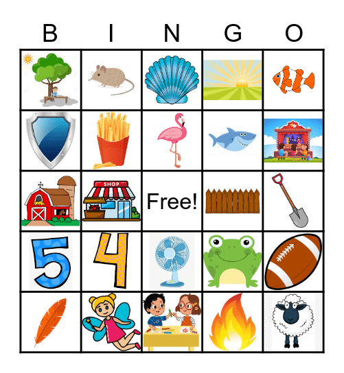 /f/ and /sh/ Words Bingo Card