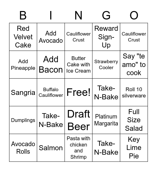 Friday Night Bingo Card