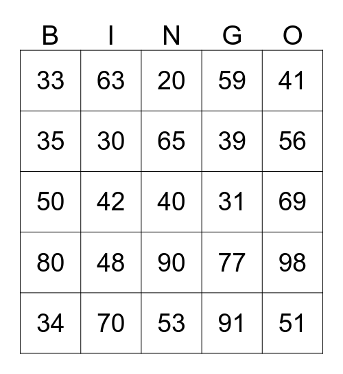 Impulse Bingo Card