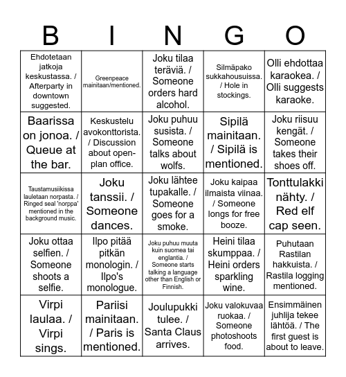 Norppa- Bingo Card