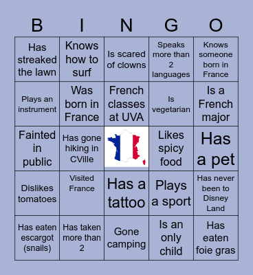 French Club Bingo Card