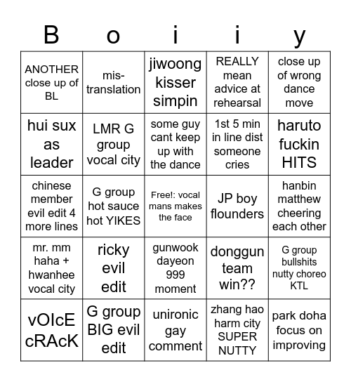 boys planet ep 3 binGUGUGU Bingo Card