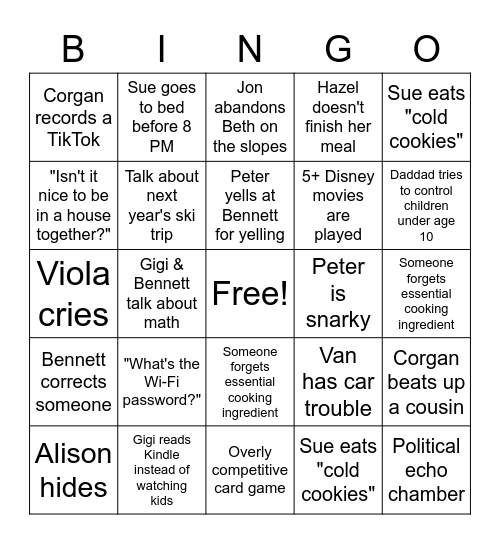 SKI TRIP Bingo Card