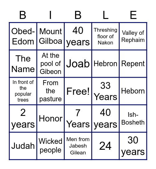 1 & 2 Samuel Bingo Card