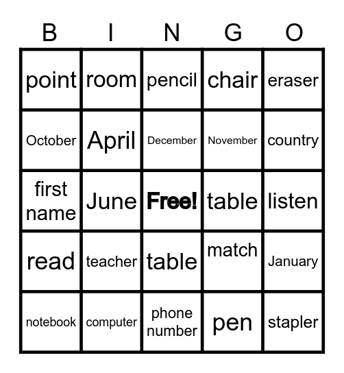 Untitled Bingo Card